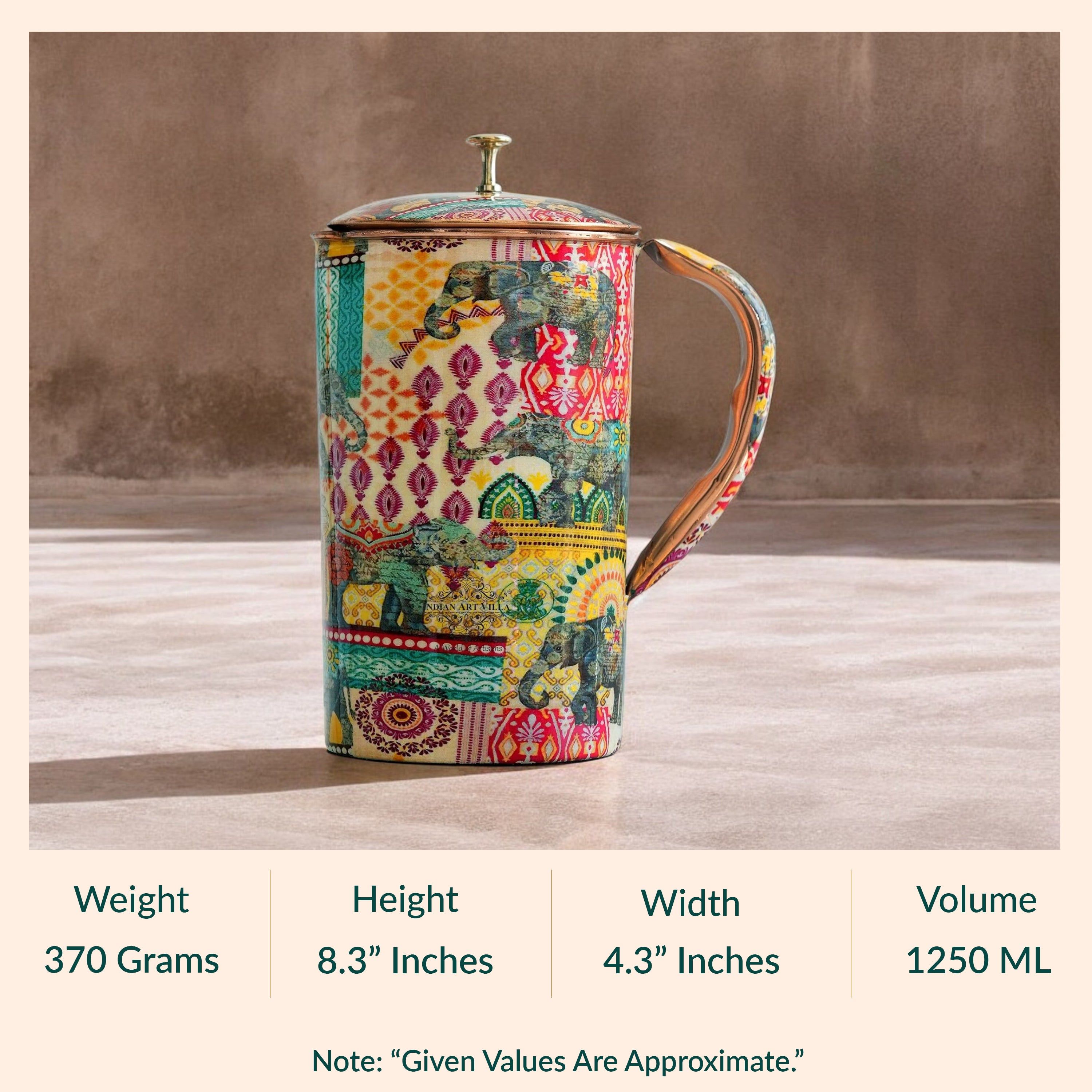 Pure copper printed jug padharo mhare desh design traditional print, 1250 ML